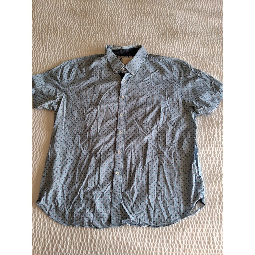 Con.Struct Mens XXL Slim Fit Short Sleeve Button Down Shirt Blue Geometric Print